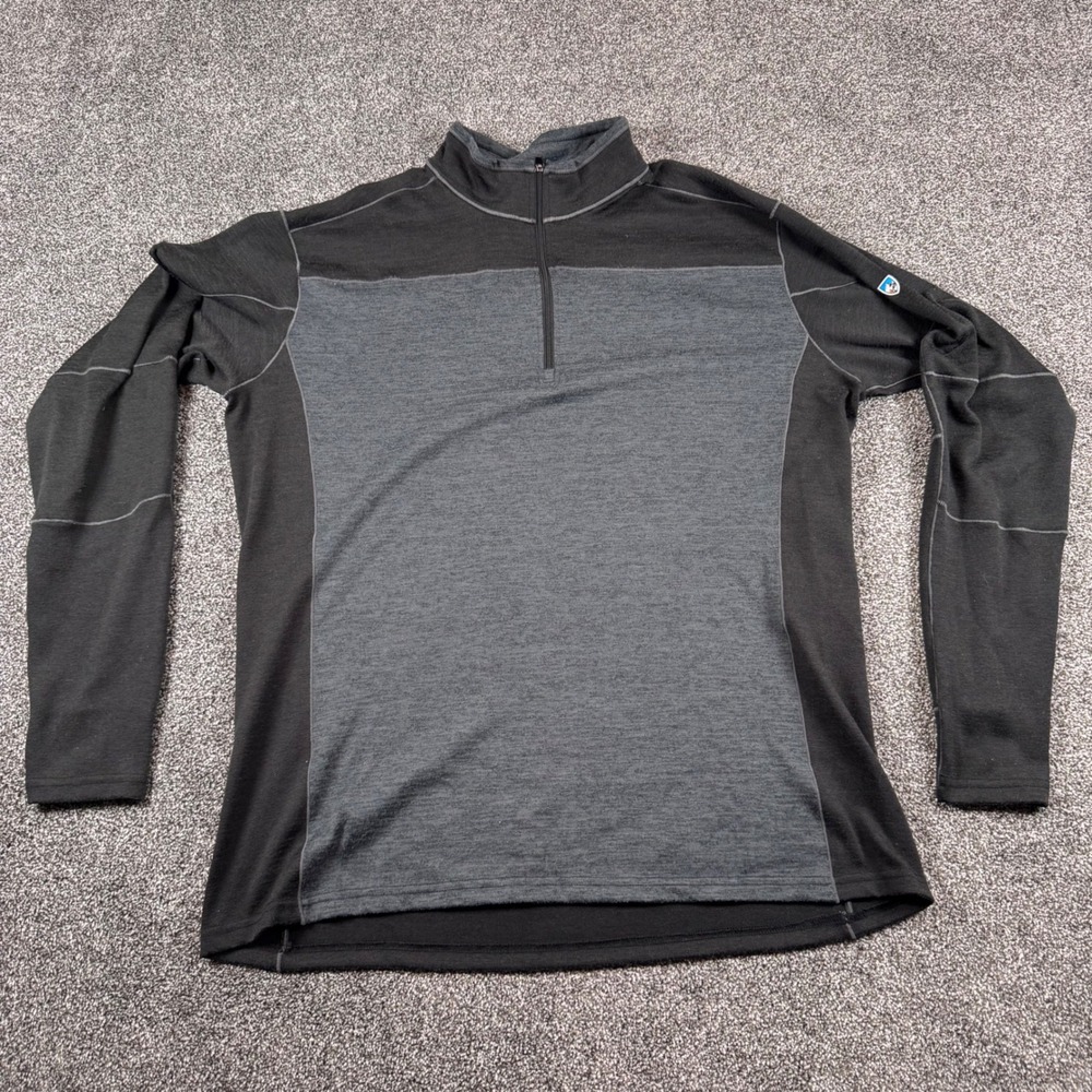 Kuhl Men's XL Quarter Zip Pullover Black Grey Colorblock Thumbhole Hiking Top - Picture 3 of 6